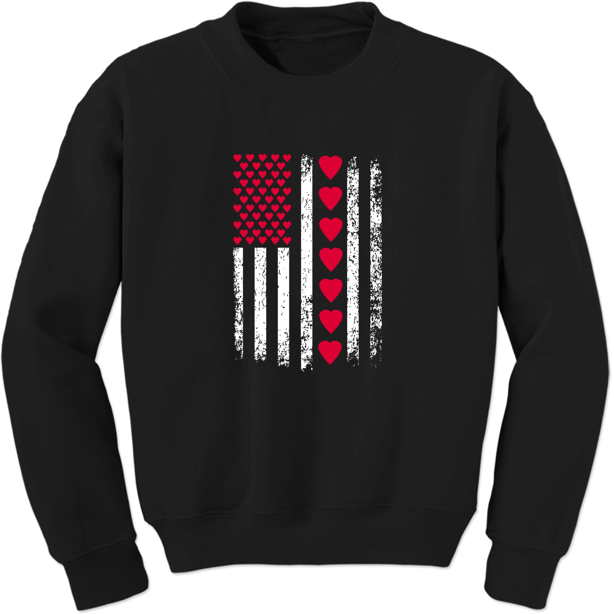 Unisex Valentines Day American Flag Patriotic Hearts Crewneck Men's Women's Sweatshirt Sweater