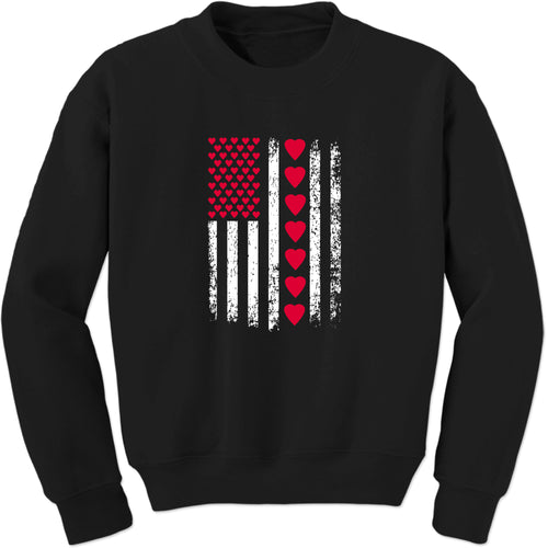 Unisex Valentines Day American Flag Patriotic Hearts Crewneck Men's Women's Sweatshirt Sweater