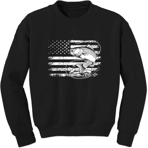 Unisex Patriotic Bass Fishing American Flag Fisherman Crewneck Sweatshirt