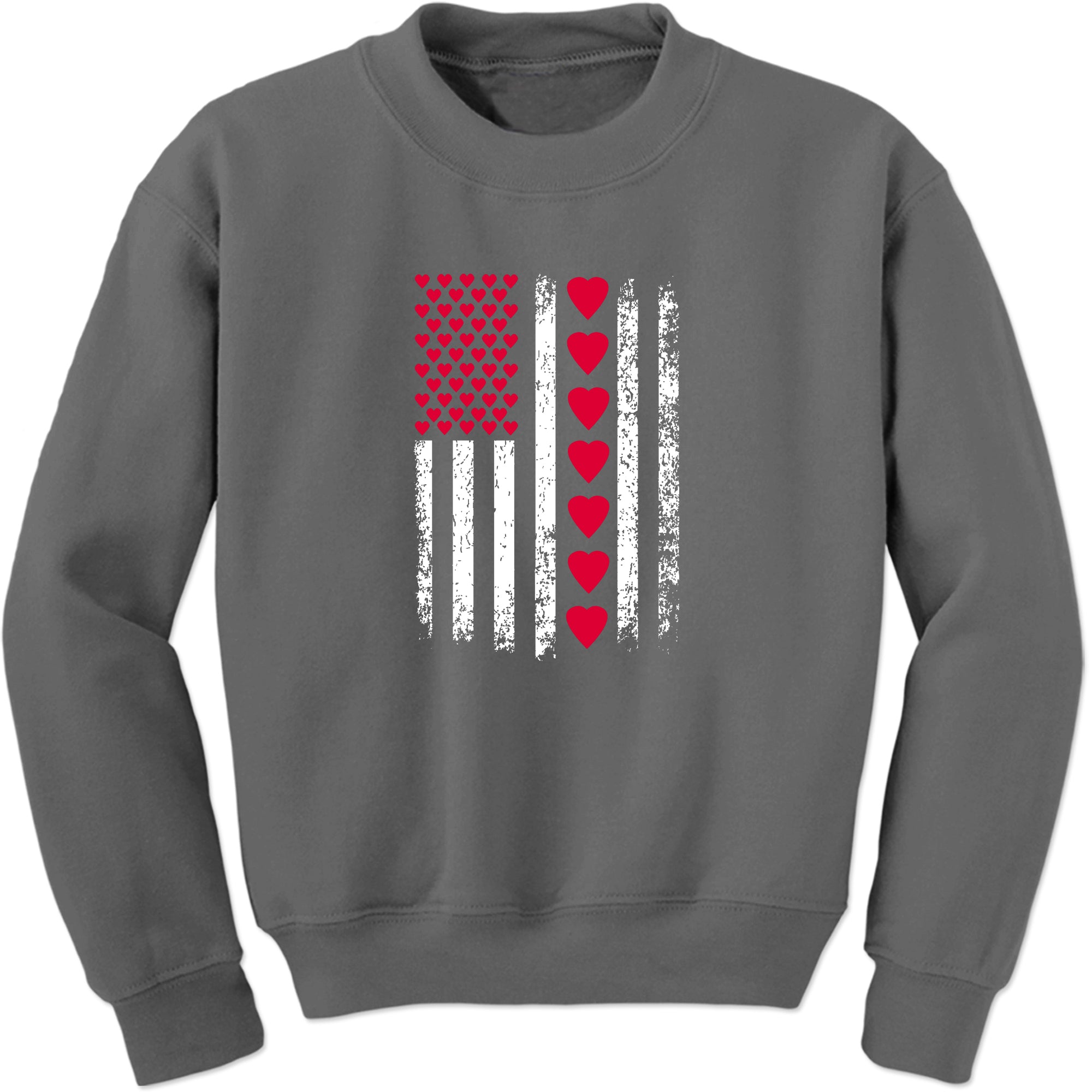 Unisex Valentines Day American Flag Patriotic Hearts Crewneck Men's Women's Sweatshirt Sweater