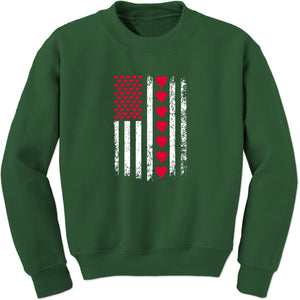 Unisex Valentines Day American Flag Patriotic Hearts Crewneck Men's Women's Sweatshirt Sweater