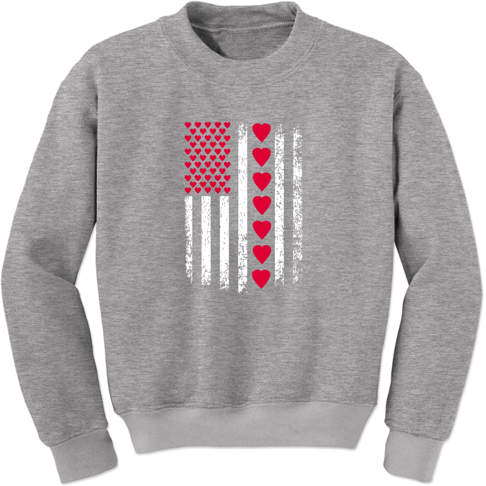 Unisex Valentines Day American Flag Patriotic Hearts Crewneck Men's Women's Sweatshirt Sweater
