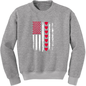 Unisex Valentines Day American Flag Patriotic Hearts Crewneck Men's Women's Sweatshirt Sweater