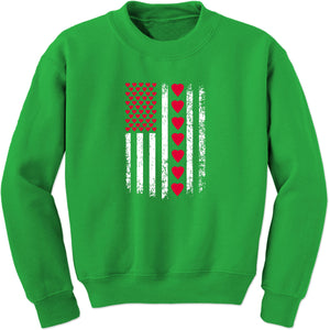 Unisex Valentines Day American Flag Patriotic Hearts Crewneck Men's Women's Sweatshirt Sweater