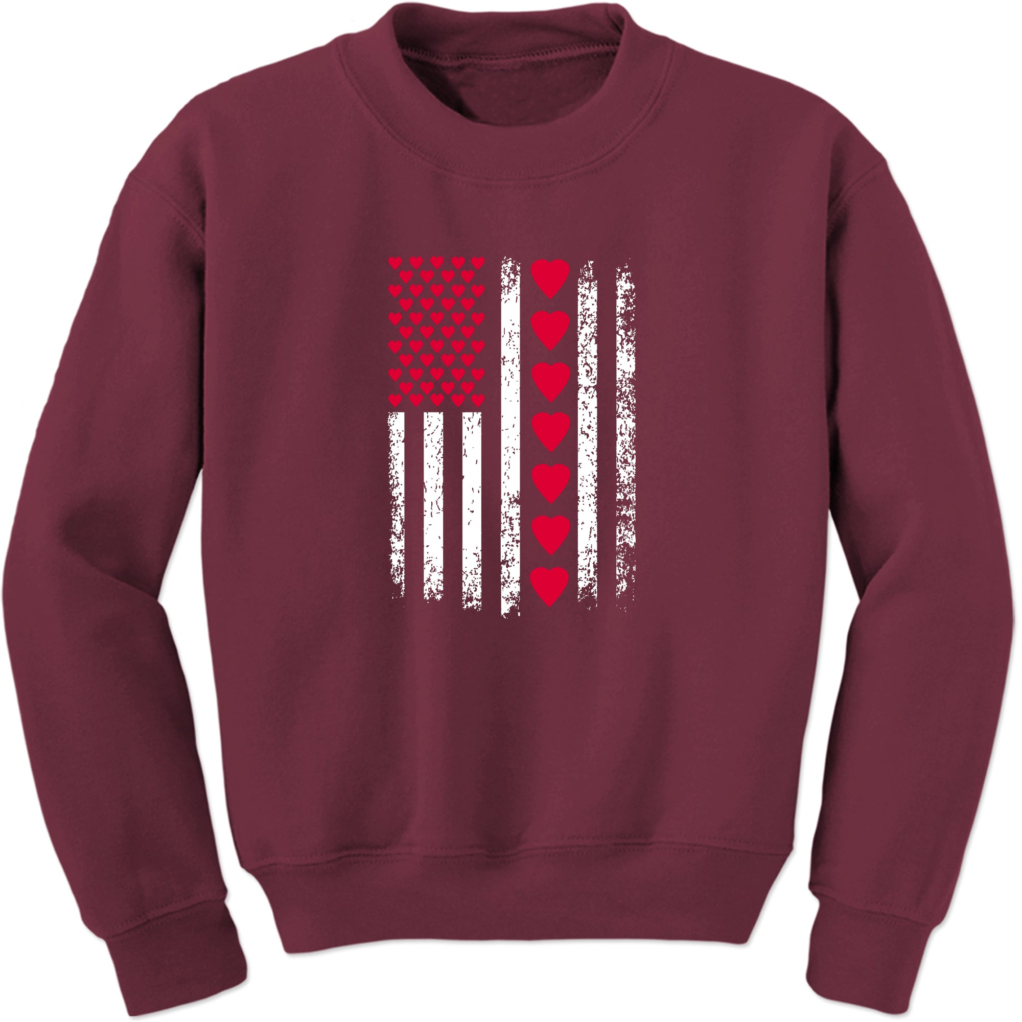 Unisex Valentines Day American Flag Patriotic Hearts Crewneck Men's Women's Sweatshirt Sweater