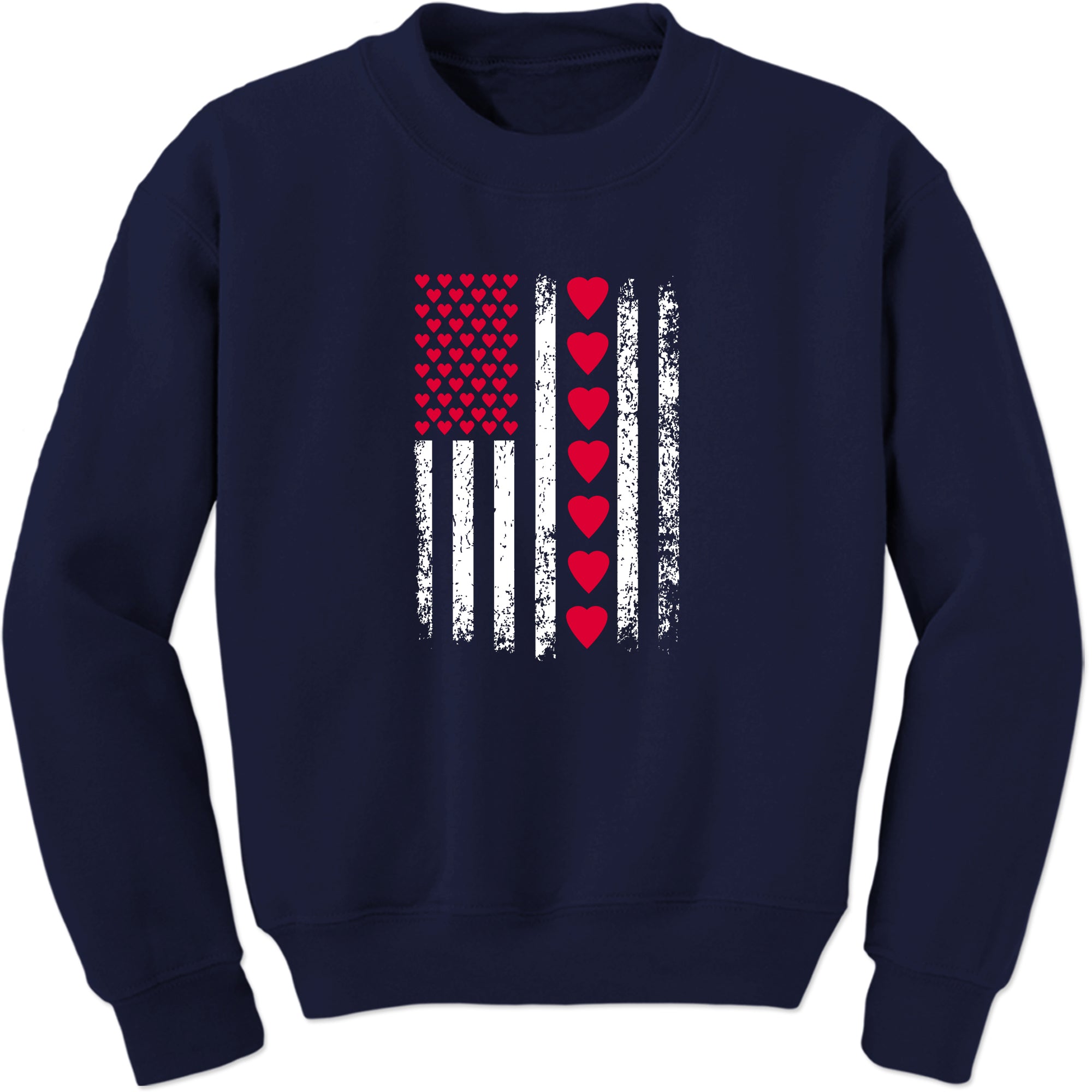Unisex Valentines Day American Flag Patriotic Hearts Crewneck Men's Women's Sweatshirt Sweater