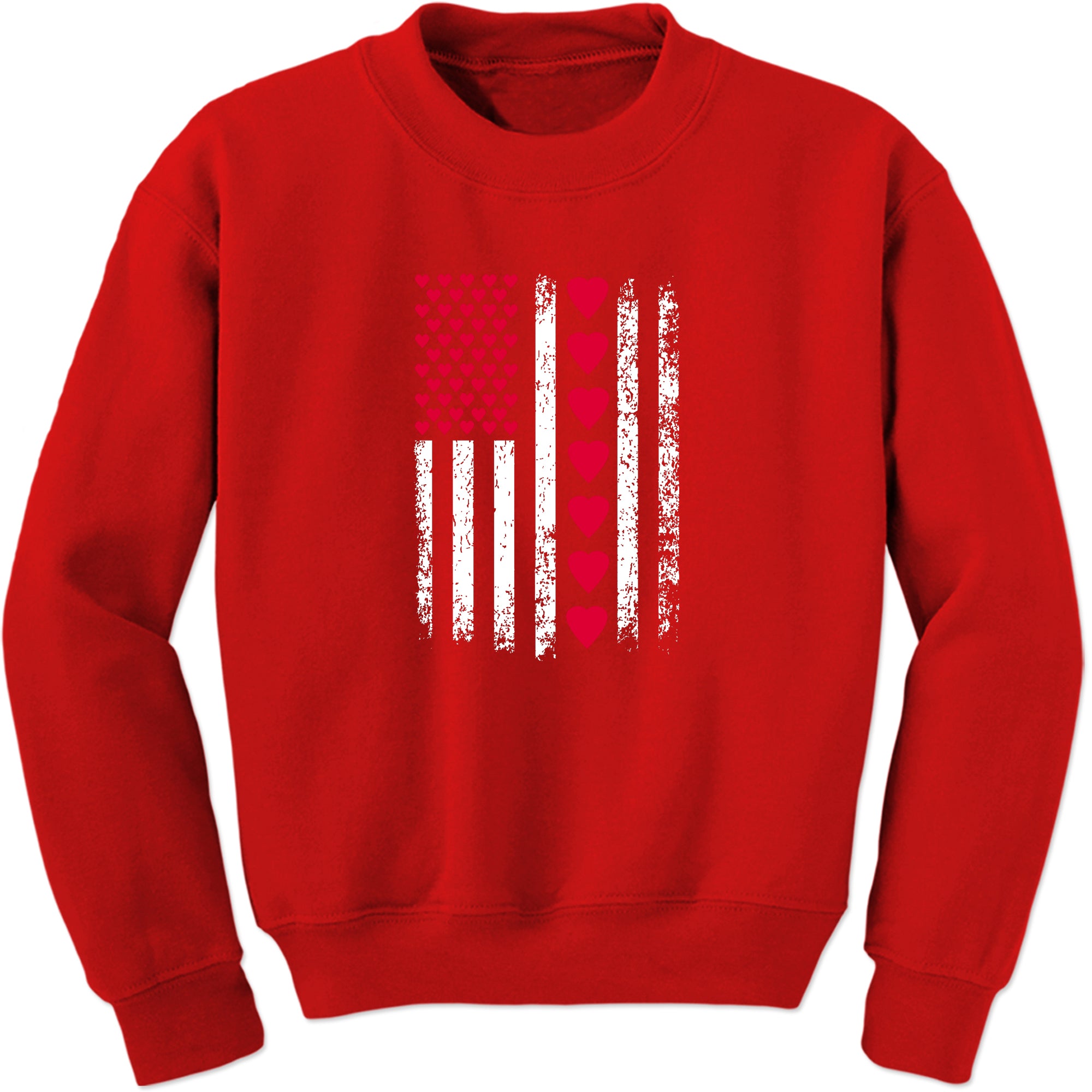 Unisex Valentines Day American Flag Patriotic Hearts Crewneck Men's Women's Sweatshirt Sweater