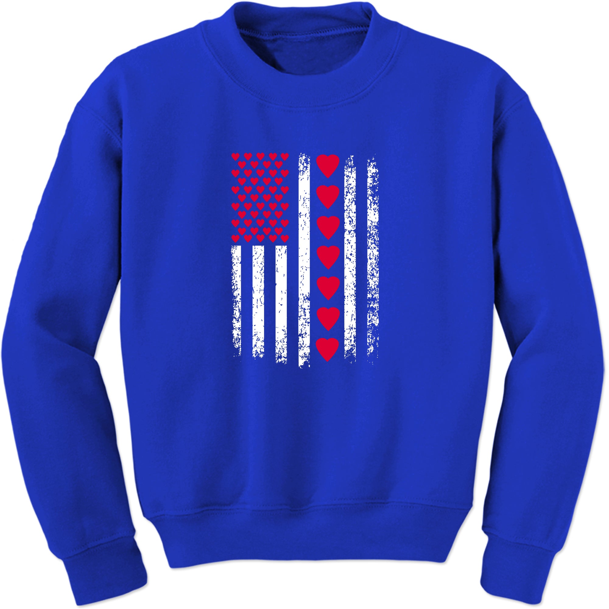 Unisex Valentines Day American Flag Patriotic Hearts Crewneck Men's Women's Sweatshirt Sweater