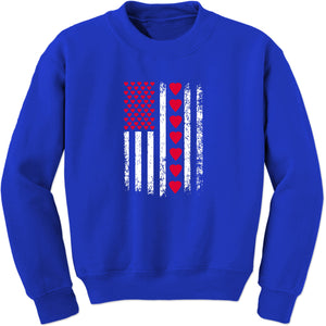 Unisex Valentines Day American Flag Patriotic Hearts Crewneck Men's Women's Sweatshirt Sweater