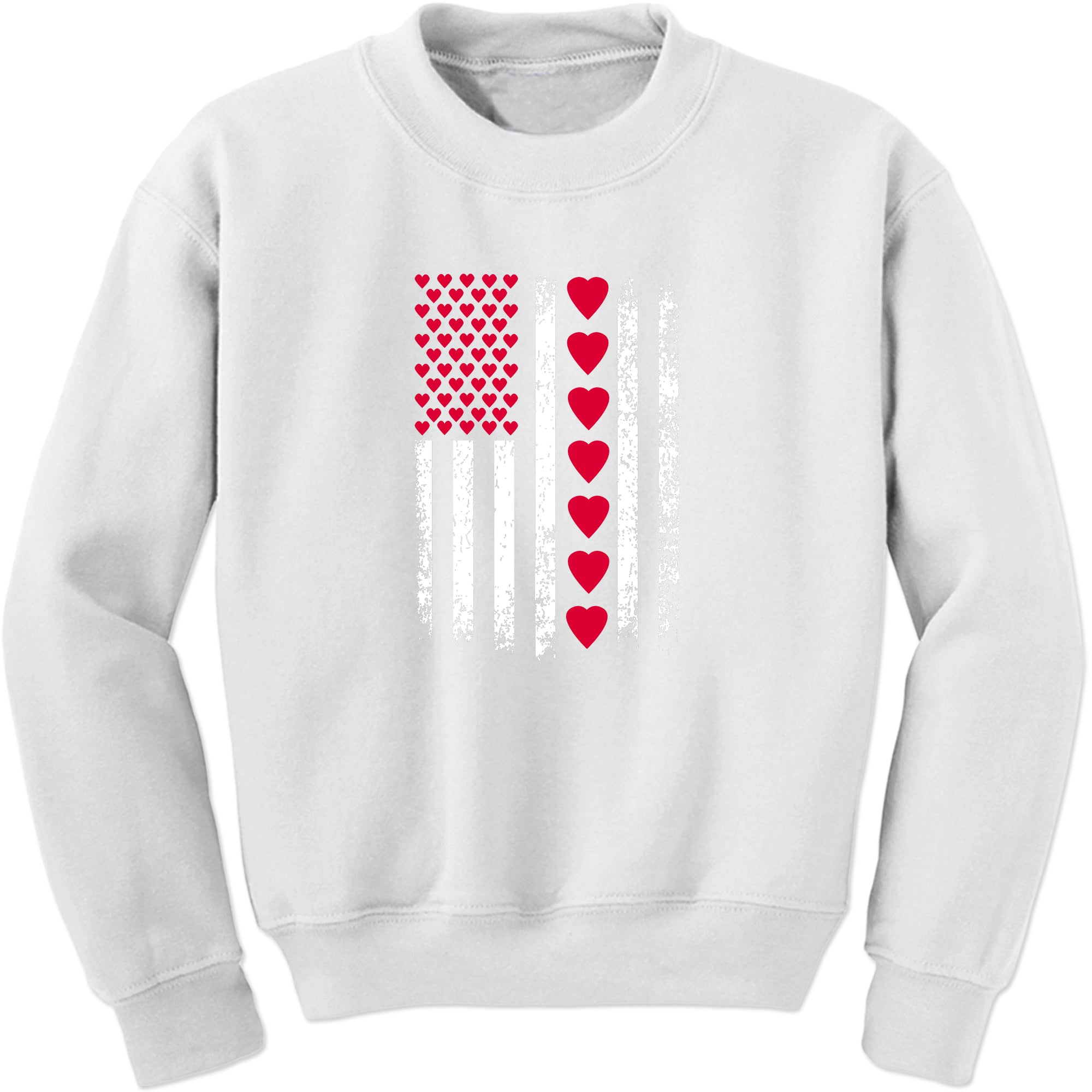 Unisex Valentines Day American Flag Patriotic Hearts Crewneck Men's Women's Sweatshirt Sweater