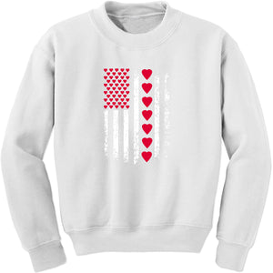 Unisex Valentines Day American Flag Patriotic Hearts Crewneck Men's Women's Sweatshirt Sweater