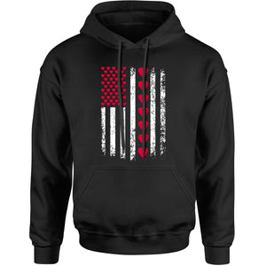 Unisex Valentines Day American Flag Patriotic Hearts Men's Women's Hooded Sweatshirt