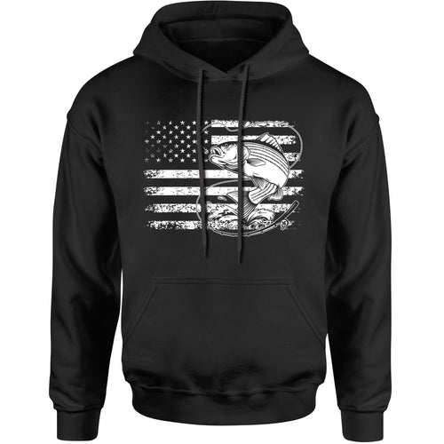 Unisex Patriotic Bass Fishing American Flag Fisherman Hoodie