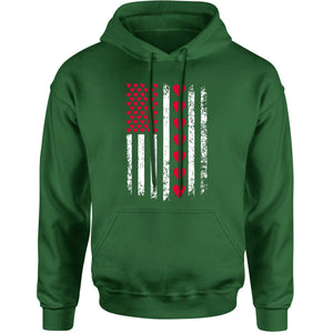 Unisex Valentines Day American Flag Patriotic Hearts Men's Women's Hooded Sweatshirt
