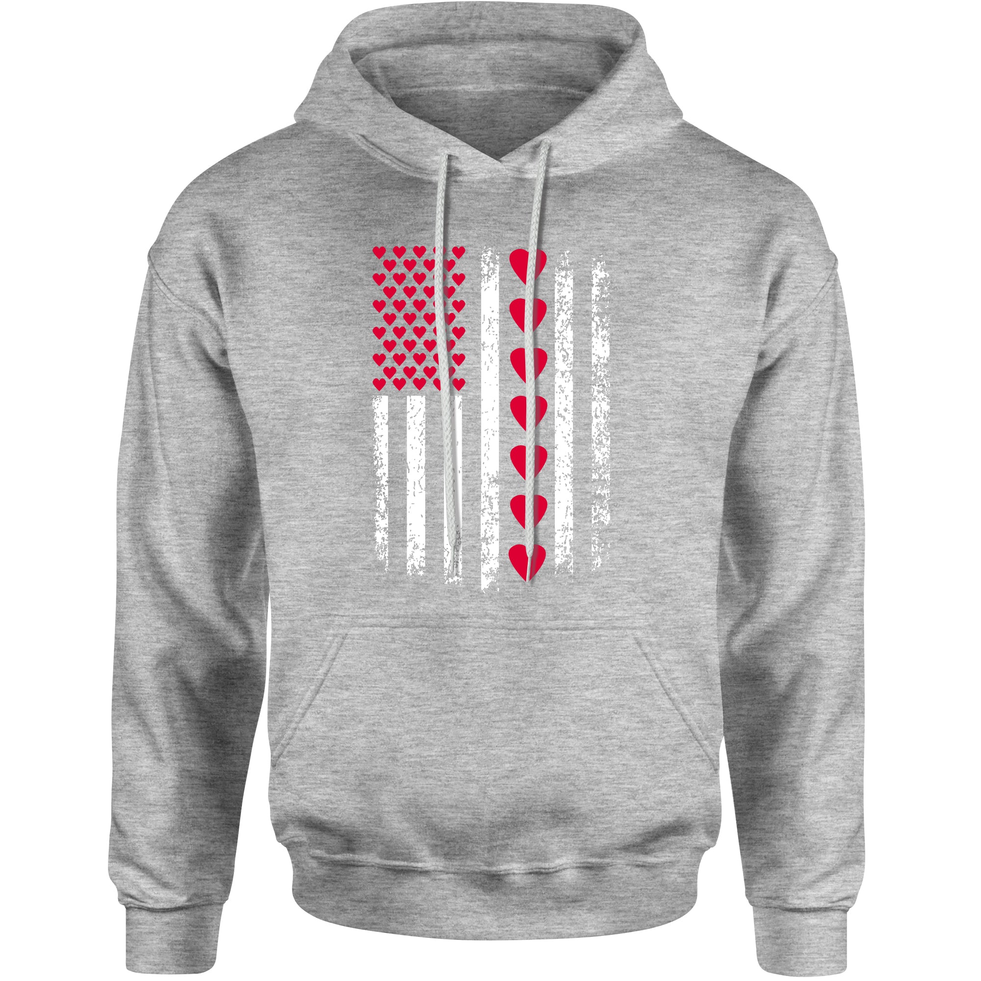 Unisex Valentines Day American Flag Patriotic Hearts Men's Women's Hooded Sweatshirt