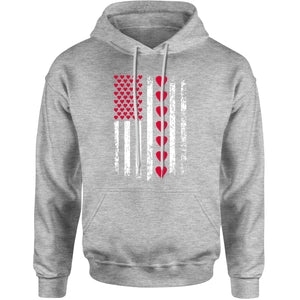 Unisex Valentines Day American Flag Patriotic Hearts Men's Women's Hooded Sweatshirt
