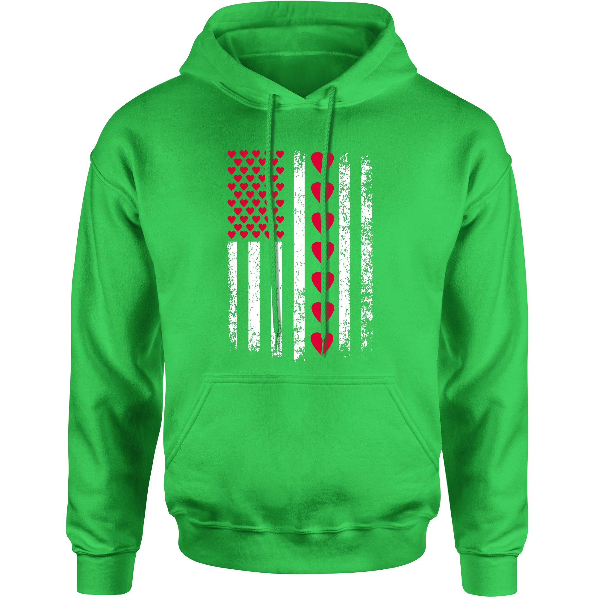 Unisex Valentines Day American Flag Patriotic Hearts Men's Women's Hooded Sweatshirt