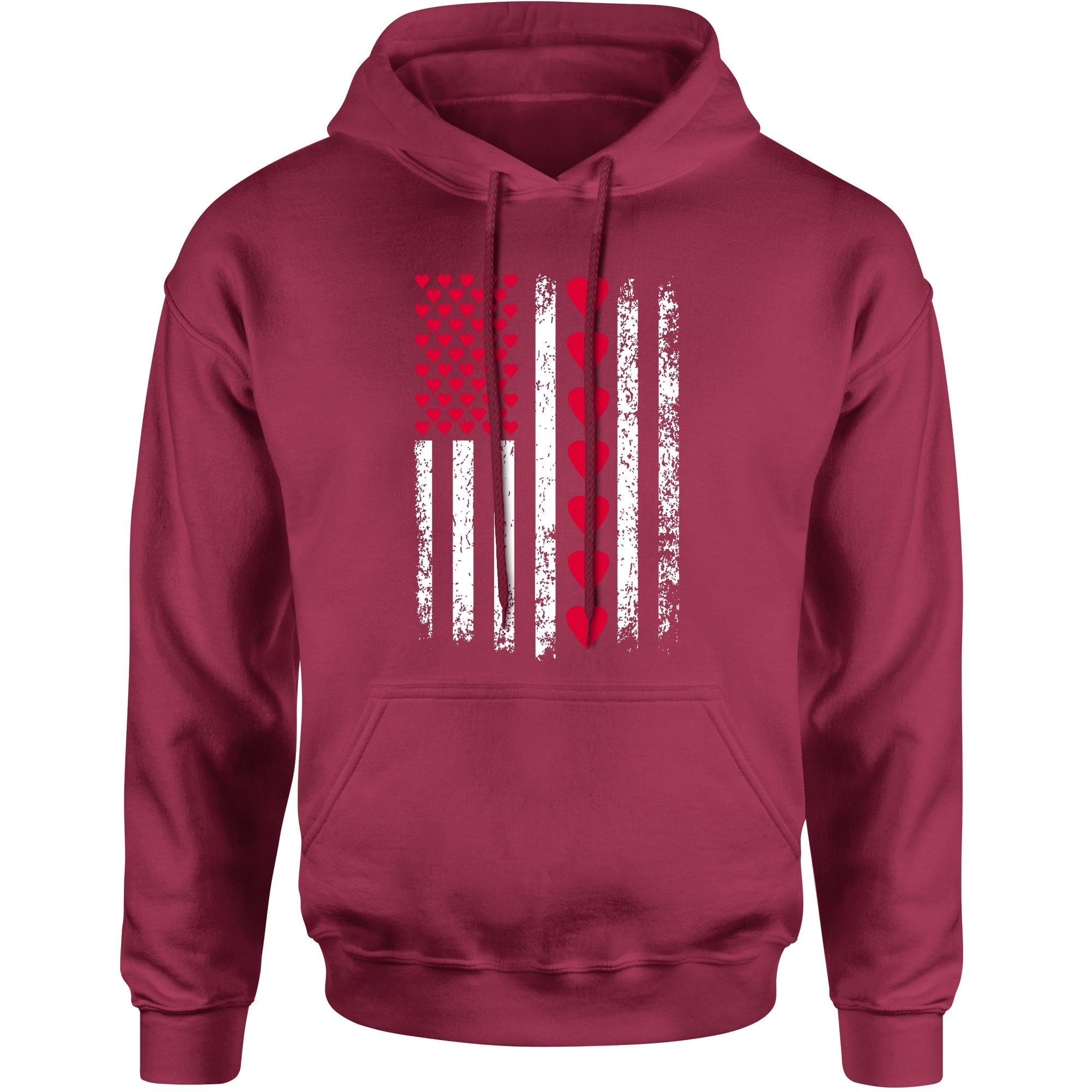 Unisex Valentines Day American Flag Patriotic Hearts Men's Women's Hooded Sweatshirt
