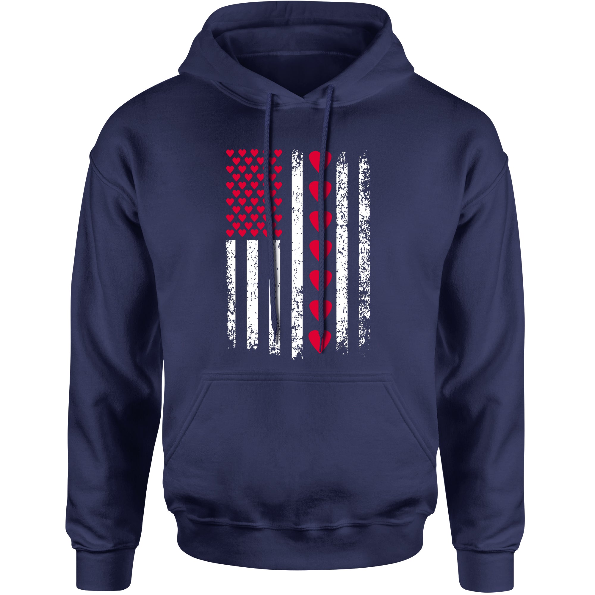 Unisex Valentines Day American Flag Patriotic Hearts Men's Women's Hooded Sweatshirt