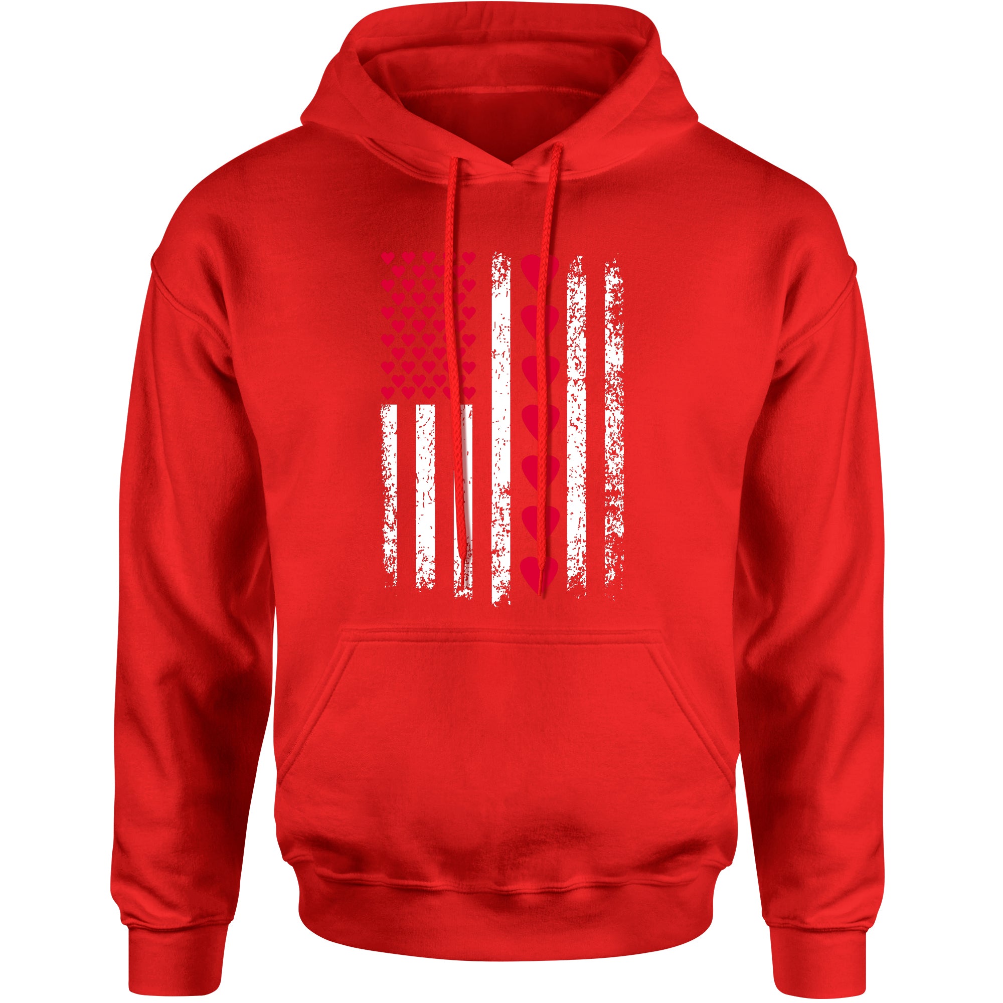 Unisex Valentines Day American Flag Patriotic Hearts Men's Women's Hooded Sweatshirt