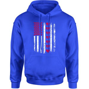 Unisex Valentines Day American Flag Patriotic Hearts Men's Women's Hooded Sweatshirt