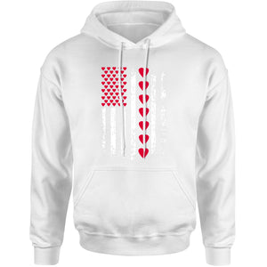 Unisex Valentines Day American Flag Patriotic Hearts Men's Women's Hooded Sweatshirt