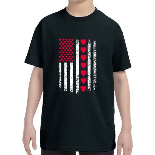 Kid's Valentines Day American Flag Patriotic Hearts Boys Girls T-Shirt