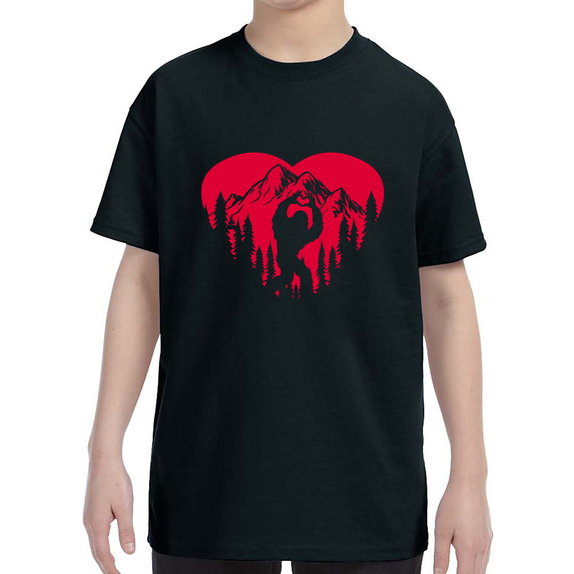 Kid's Valentines Day Bigfoot Heart Sasquach Love Boys Girls T-Shirt