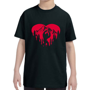 Kid's Valentines Day Bigfoot Heart Sasquach Love Boys Girls T-Shirt