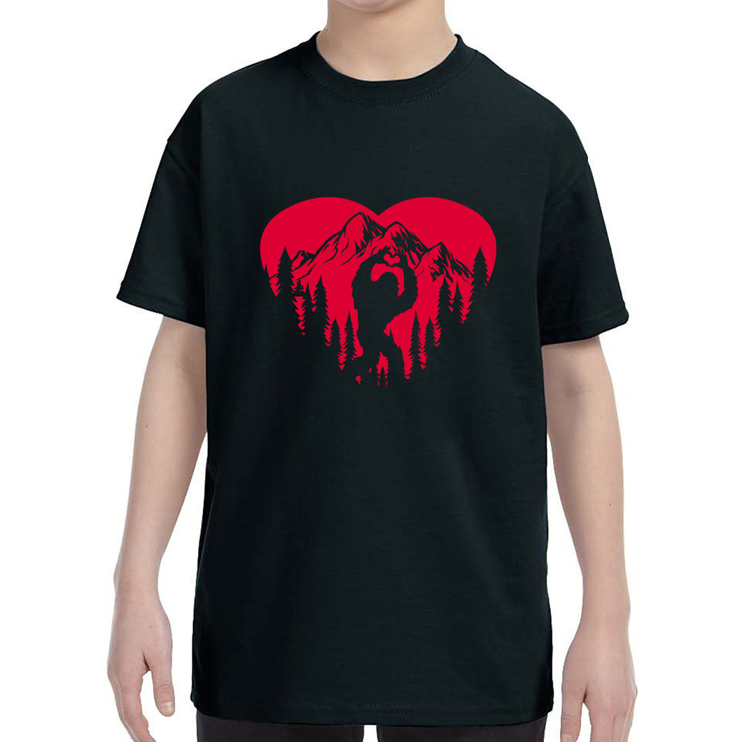 Kid's Valentines Day Bigfoot Heart Sasquach Love Boys Girls T-Shirt