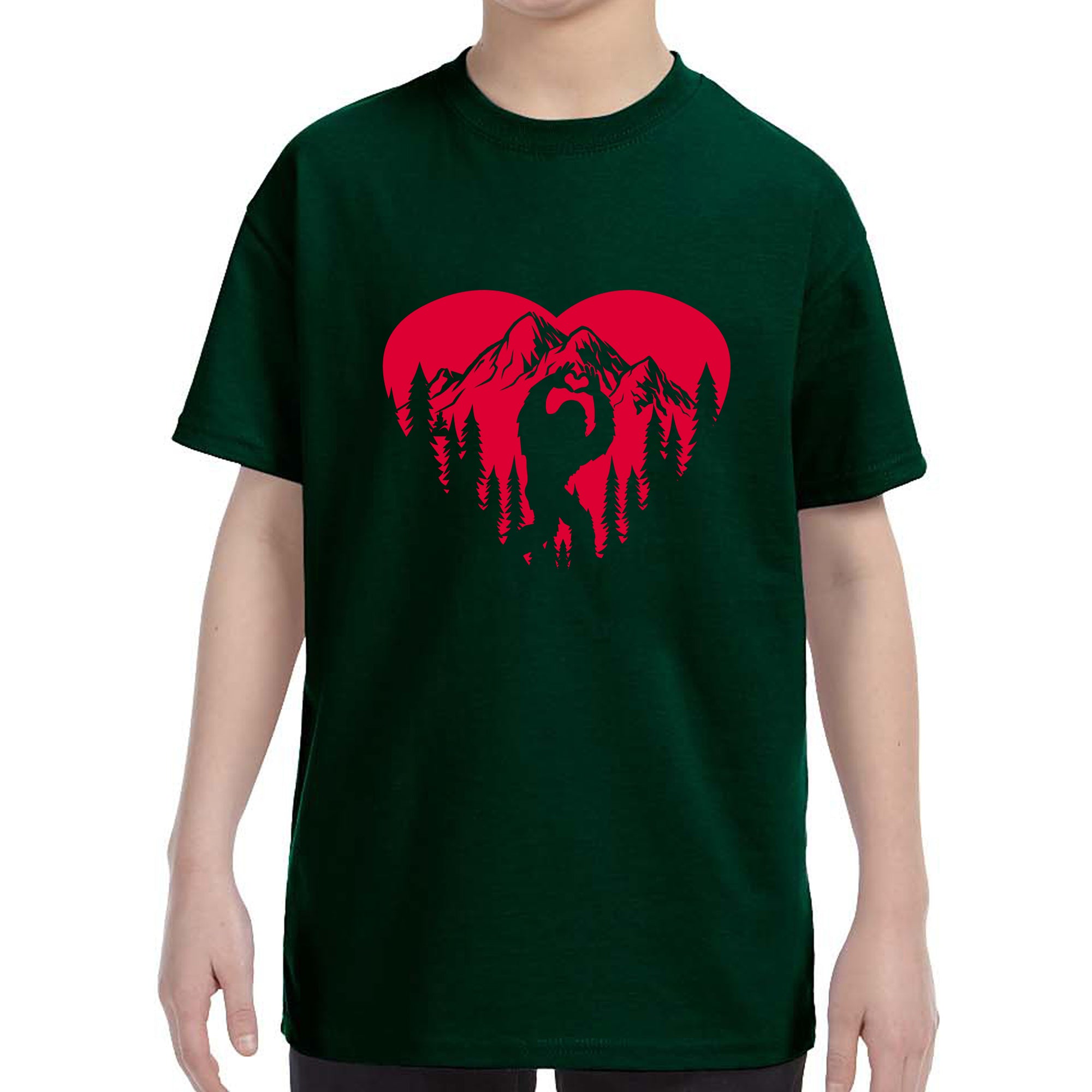 Kid's Valentines Day Bigfoot Heart Sasquach Love Boys Girls T-Shirt