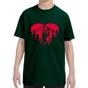 Kid's Valentines Day Bigfoot Heart Sasquach Love Boys Girls T-Shirt