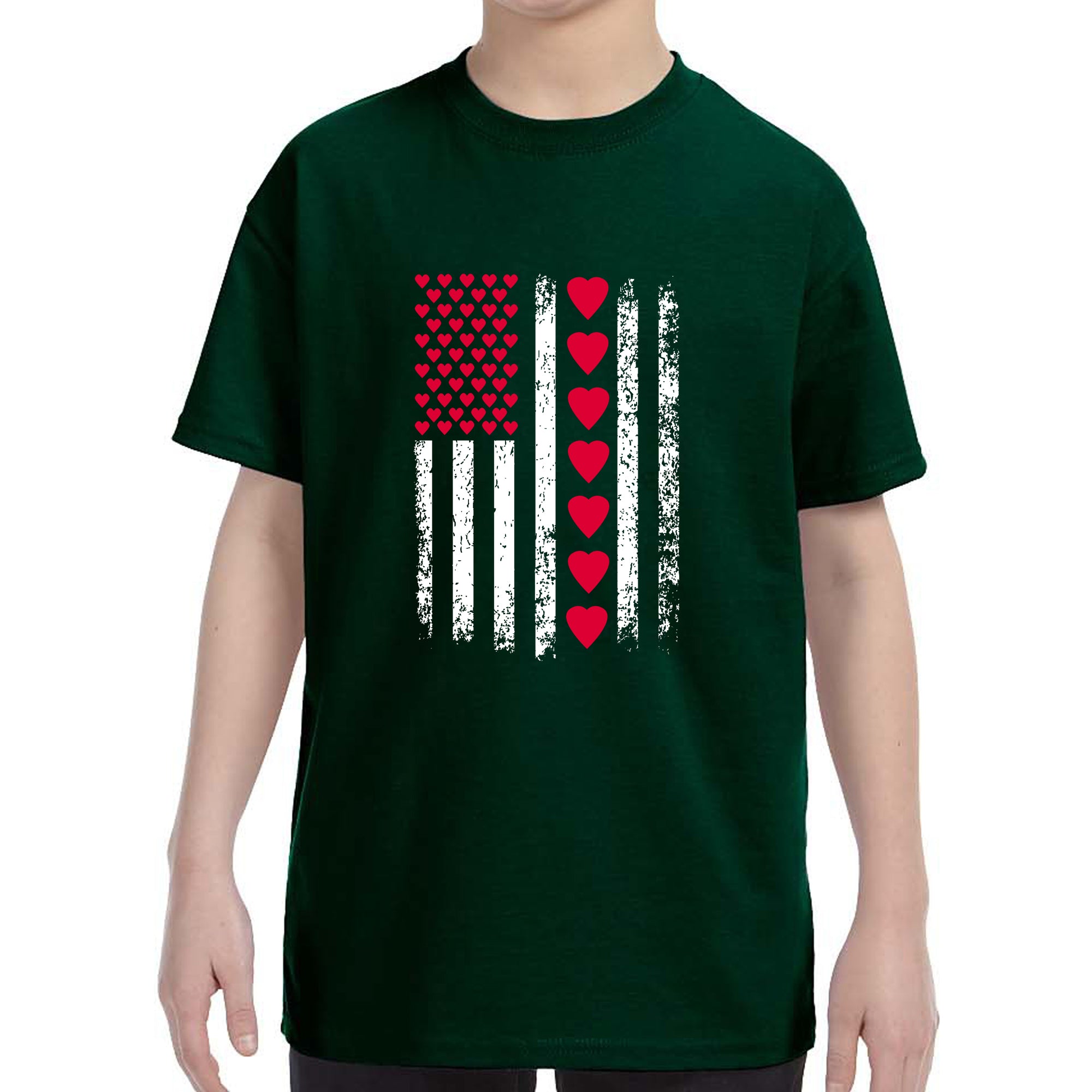 Kid's Valentines Day American Flag Patriotic Hearts Boys Girls T-Shirt