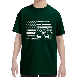 Kid's Patriotic Deer American Flag Fisherman T-Shirt