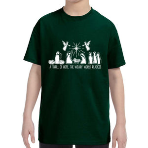 Kid's Christmas Nativity Scene A Thrill Of Hope All The Weary World Rejoice T-Shirt