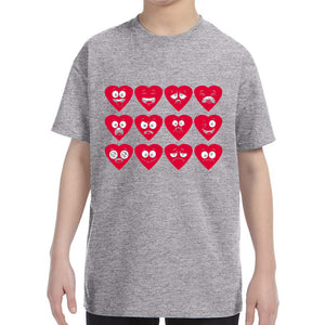 Kid's Valentines Day Heart Faces Boys Girls T-Shirt
