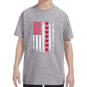 Kid's Valentines Day American Flag Patriotic Hearts Boys Girls T-Shirt