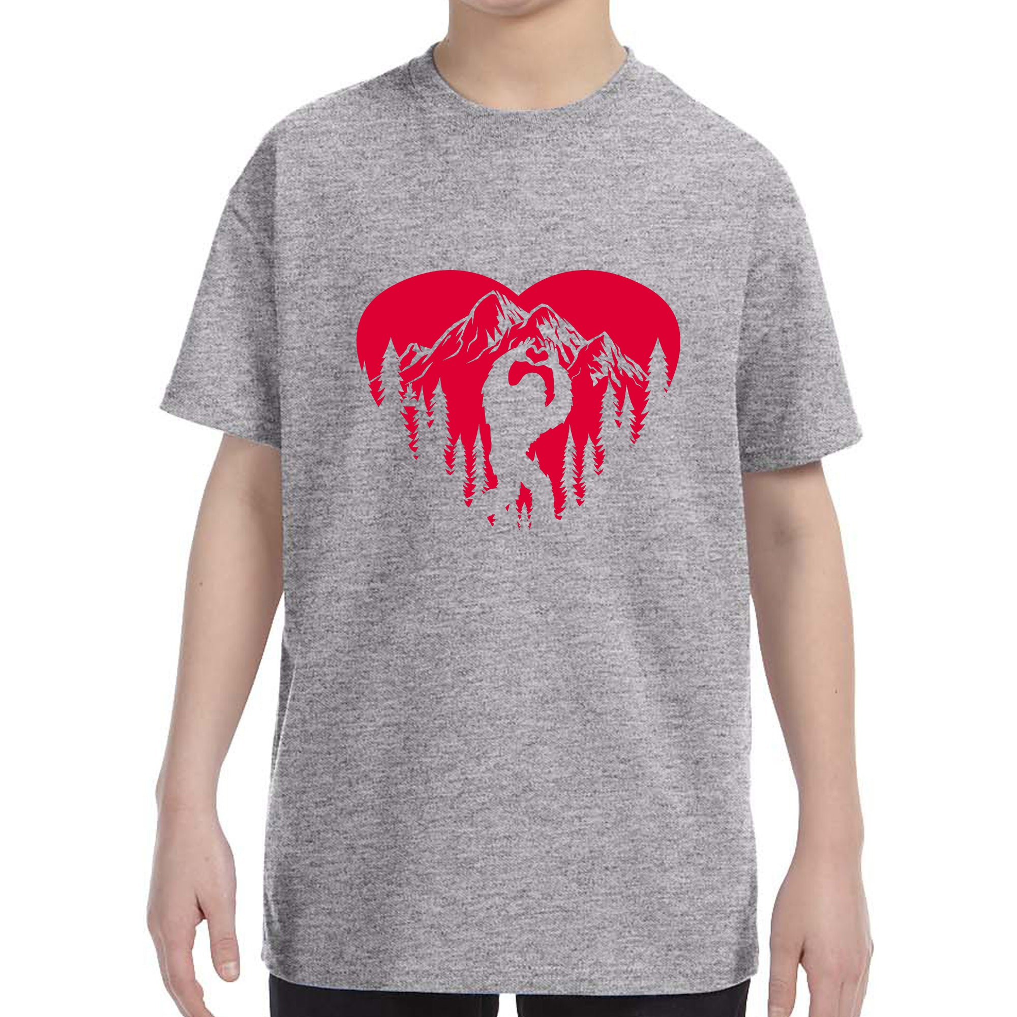Kid's Valentines Day Bigfoot Heart Sasquach Love Boys Girls T-Shirt