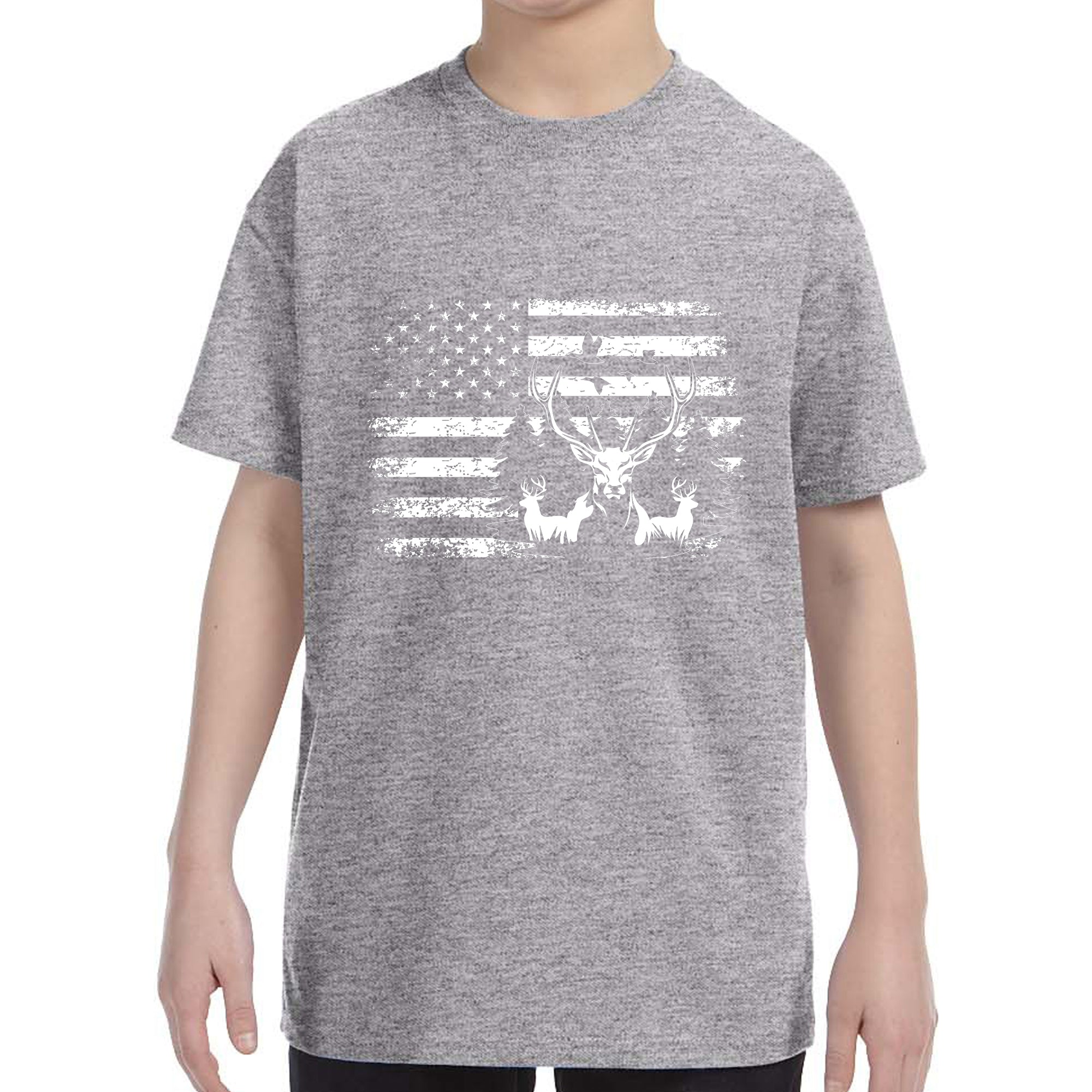 Kid's Patriotic Deer American Flag Fisherman T-Shirt