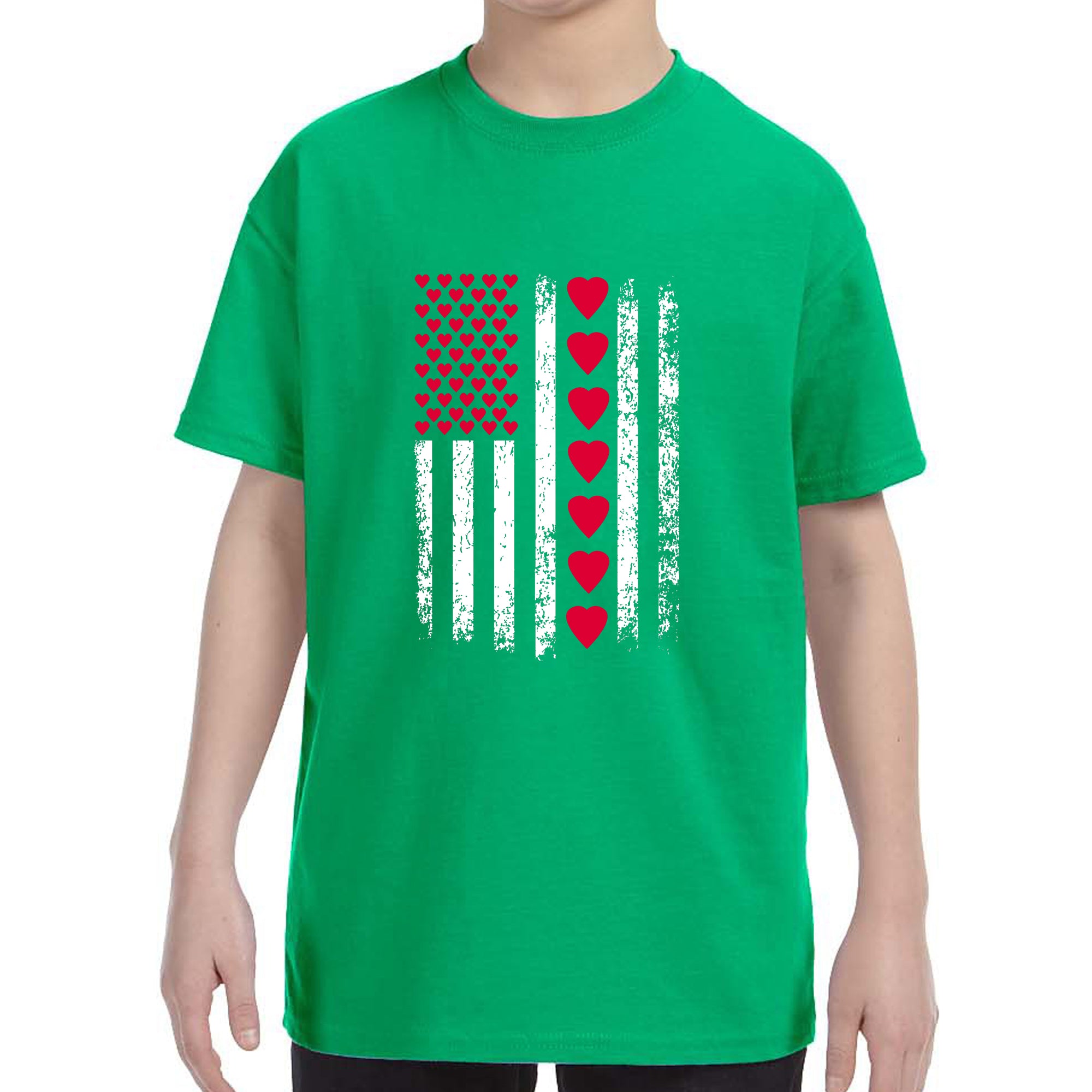 Kid's Valentines Day American Flag Patriotic Hearts Boys Girls T-Shirt