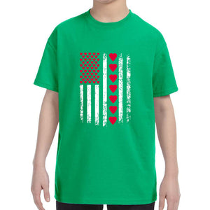 Kid's Valentines Day American Flag Patriotic Hearts Boys Girls T-Shirt
