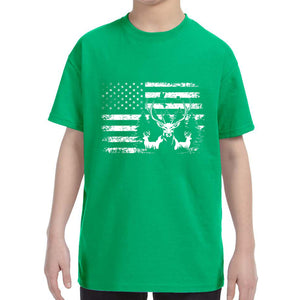 Kid's Patriotic Deer American Flag Fisherman T-Shirt