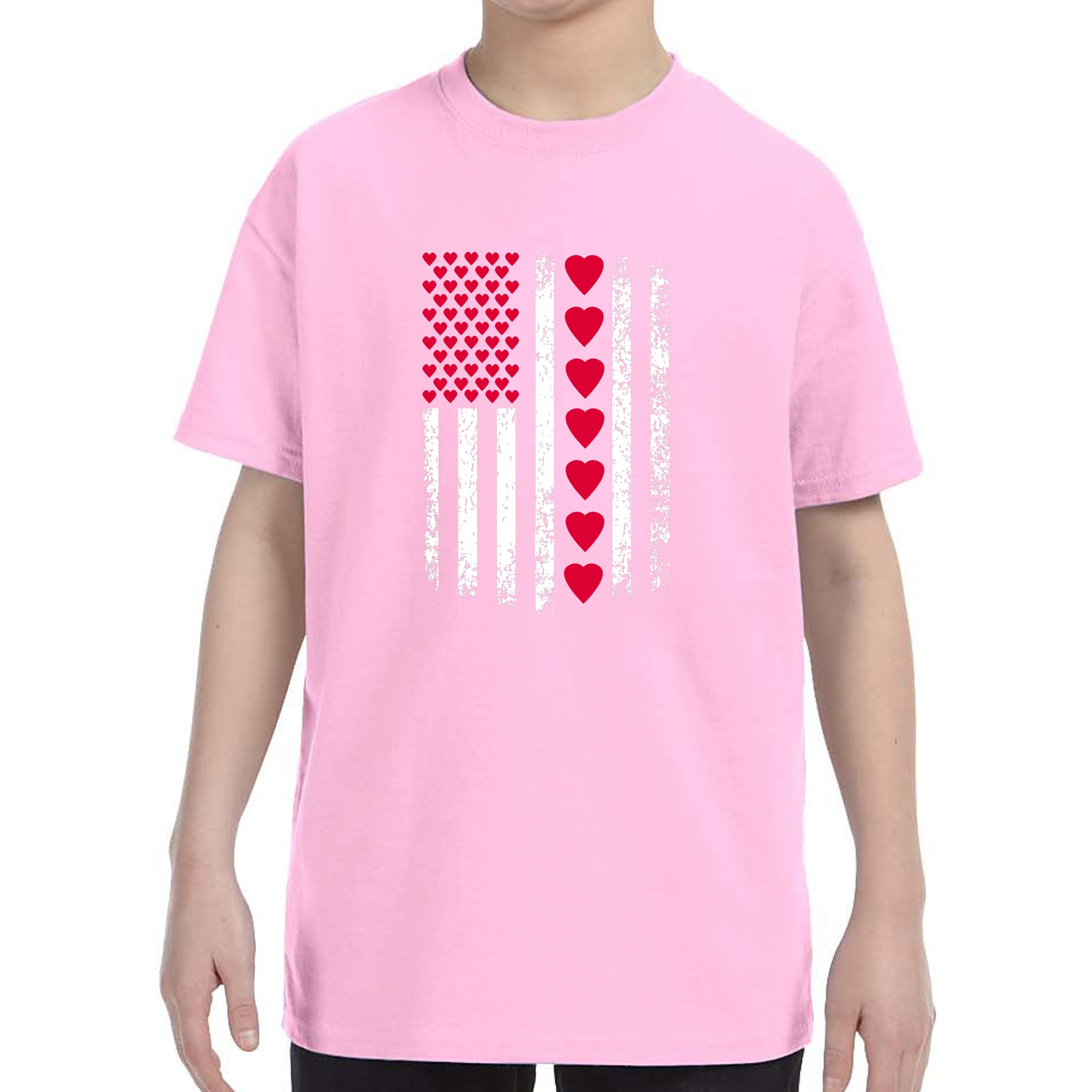 Kid's Valentines Day American Flag Patriotic Hearts Boys Girls T-Shirt