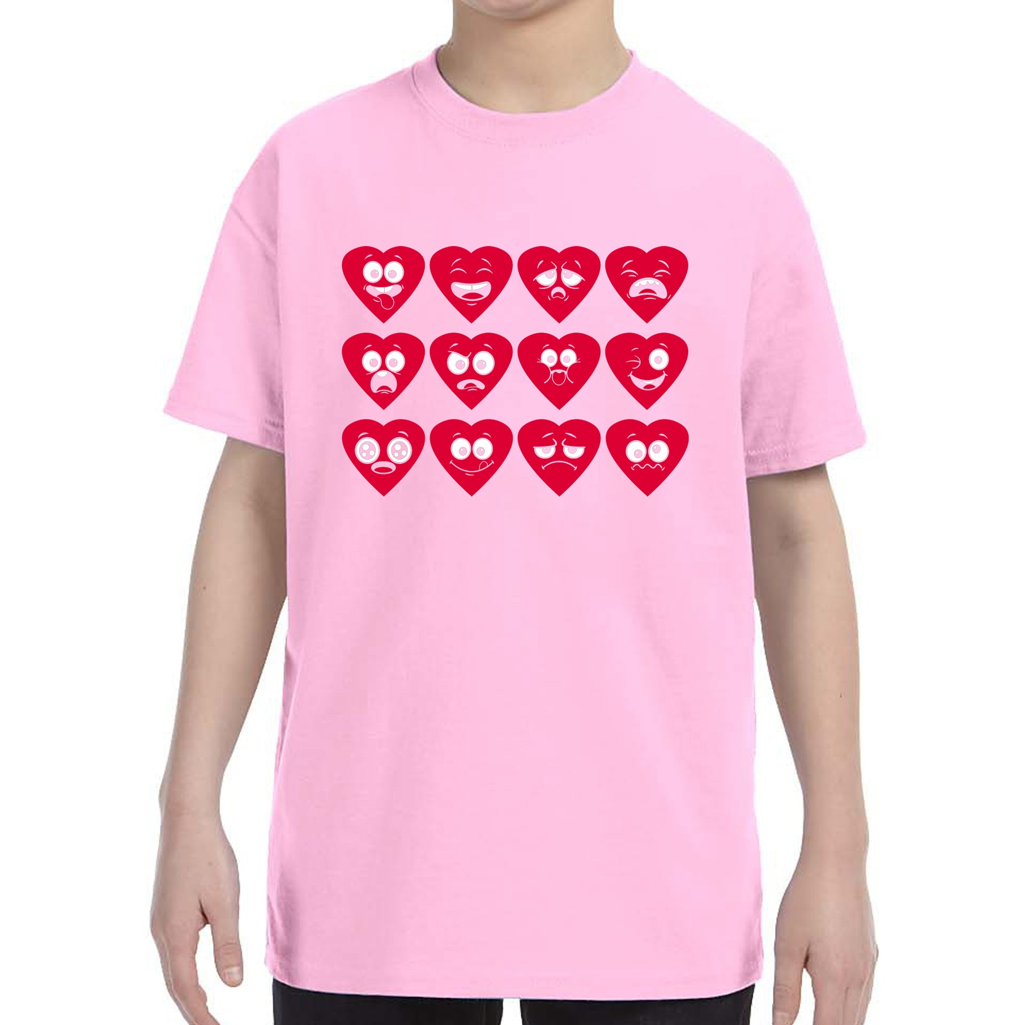 Kid's Valentines Day Heart Faces Boys Girls T-Shirt