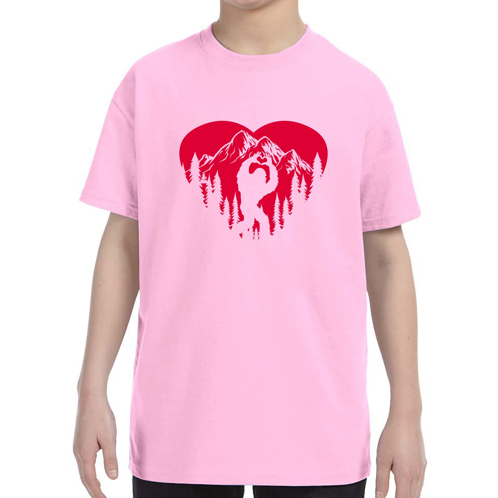 Kid's Valentines Day Bigfoot Heart Sasquach Love Boys Girls T-Shirt
