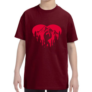 Kid's Valentines Day Bigfoot Heart Sasquach Love Boys Girls T-Shirt