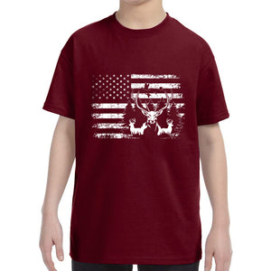 Kid's Patriotic Deer American Flag Fisherman T-Shirt