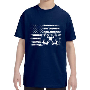 Kid's Patriotic Deer American Flag Fisherman T-Shirt