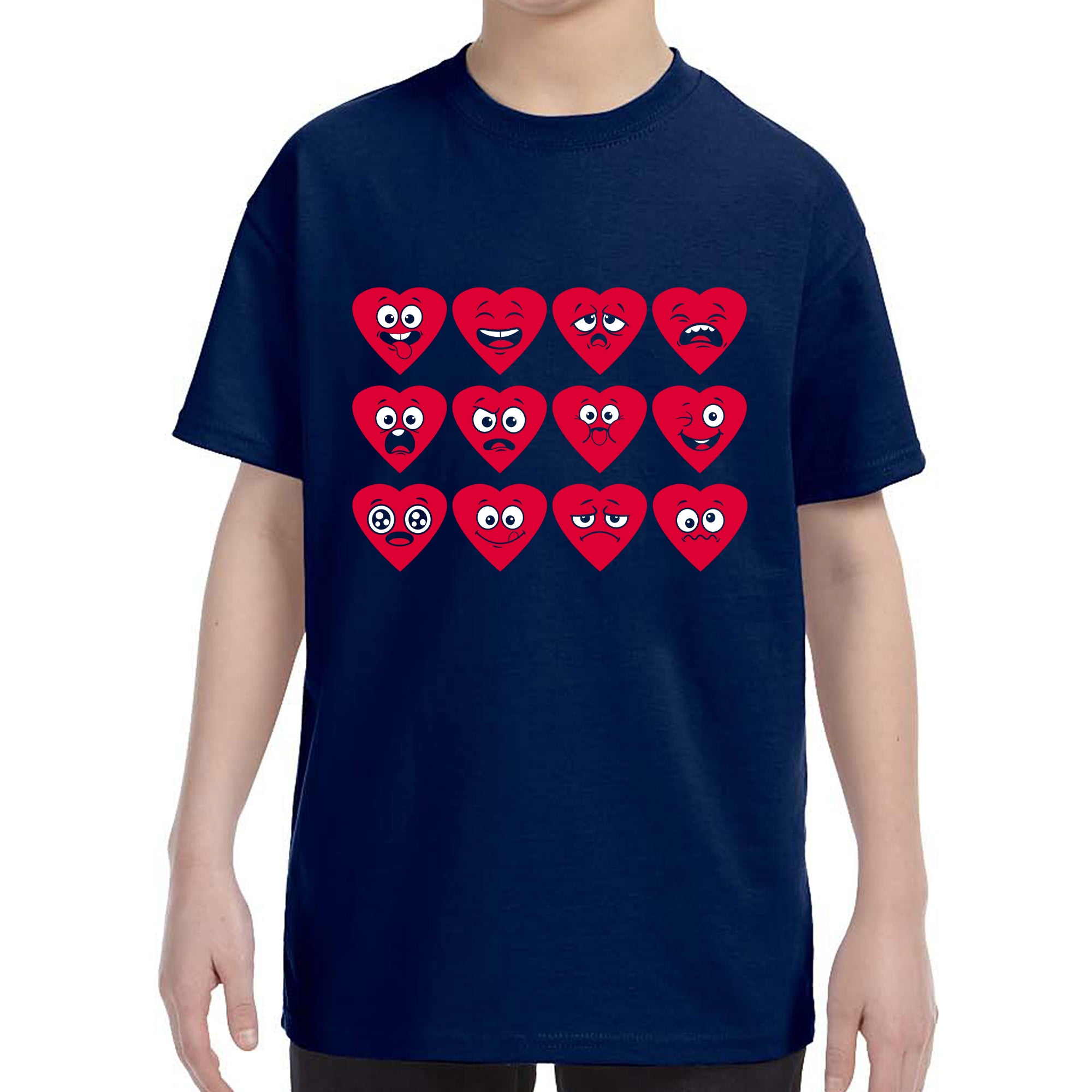 Kid's Valentines Day Heart Faces Boys Girls T-Shirt