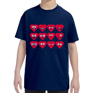 Kid's Valentines Day Heart Faces Boys Girls T-Shirt